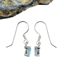 Load image into Gallery viewer, Emerald Faceted Blue Topaz Earrings, 6.2 carats, Sterling Silver, December Birthstone - GemzAustralia 