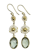 Load image into Gallery viewer, Green Amethyst Earrings, Gold Plated Sterling Silver, Checkerboard Faceted, Long drops - GemzAustralia 