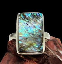 Load image into Gallery viewer, Rectangle Paua Shell Ring, Size 8.25, Sterling Silver, Abalone Shell, Brings Prosperity, Peace, Good Luck &amp; Strength