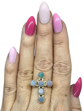 Load image into Gallery viewer, Opal Cross Ring, Size 9, Six Stone Ring, Sterling Silver, Aura Gem, Psychic Gem - GemzAustralia 