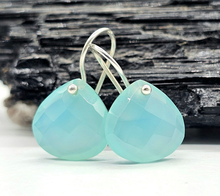 Load image into Gallery viewer, Blue Chalcedony Earrings, Pear Shaped, Sterling Silver, Ethereal soft Blue Translucence - GemzAustralia 