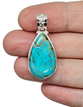 Load image into Gallery viewer, Teardrop Turquoise Pendant, December Birthstone, Sterling Silver, Blue Turquoise - GemzAustralia 