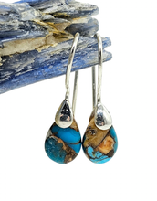 Load image into Gallery viewer, Orange and Blue Oyster Turquoise Earrings, Pear Shaped, Sterling Silver, Copper Turquoise - GemzAustralia 