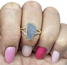 Load image into Gallery viewer, Doublet Opal Ring, Size S, October Birthstone, Australian Opal, Sterling Silver - GemzAustralia 