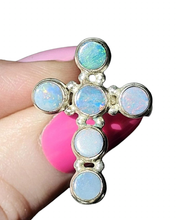 Load image into Gallery viewer, Opal Cross Ring, Size 9, Six Stone Ring, Sterling Silver, Aura Gem, Psychic Gem - GemzAustralia 