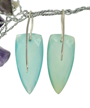 Load image into Gallery viewer, Blue Green Chalcedony Earrings, Sterling Silver, Arrowhead Design, Ethereal - GemzAustralia 