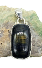 Load image into Gallery viewer, Rainbow Obsidian Pendant, Sterling Silver, Rectangle Shaped, Volcanic Gemstone - GemzAustralia 