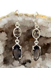 Load image into Gallery viewer, Dangly Smoky Quartz Earrings, Double drops, Sterling Silver, Caramel Brown, Grounding - GemzAustralia 