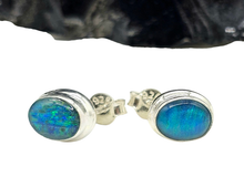 Load image into Gallery viewer, Australian Opal Studs, October Birthstone, Sterling Silver, Blue Green Opal Doublets - GemzAustralia 