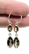Load image into Gallery viewer, Dangly Smoky Quartz Earrings, Double drops, Sterling Silver, Caramel Brown, Grounding - GemzAustralia 