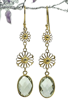 Load image into Gallery viewer, Green Amethyst Earrings, Gold Plated Sterling Silver, Checkerboard Faceted, Long drops - GemzAustralia 