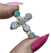 Load image into Gallery viewer, Opal Cross Ring, Size 9, Six Stone Ring, Sterling Silver, Aura Gem, Psychic Gem - GemzAustralia 