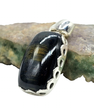 Load image into Gallery viewer, Rainbow Obsidian Pendant, Sterling Silver, Rectangle Shaped, Volcanic Gemstone - GemzAustralia 