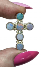 Load image into Gallery viewer, Opal Cross Ring, Size 9, Six Stone Ring, Sterling Silver, Aura Gem, Psychic Gem - GemzAustralia 