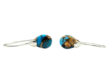 Load image into Gallery viewer, Orange and Blue Oyster Turquoise Earrings, Pear Shaped, Sterling Silver, Copper Turquoise - GemzAustralia 