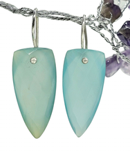 Load image into Gallery viewer, Blue Green Chalcedony Earrings, Sterling Silver, Arrowhead Design, Ethereal - GemzAustralia 
