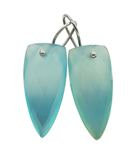 Load image into Gallery viewer, Blue Green Chalcedony Earrings, Sterling Silver, Arrowhead Design, Ethereal - GemzAustralia 