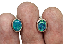 Load image into Gallery viewer, Australian Opal Studs, October Birthstone, Sterling Silver, Blue Green Opal Doublets - GemzAustralia 