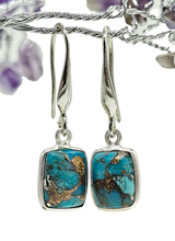 Load image into Gallery viewer, Rectangle Turquoise Earrings, December Birthstone, Sterling Silver, Protection Stone - GemzAustralia 