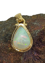 Load image into Gallery viewer, Pear Ethiopian Opal Pendant, Sterling Silver, 18K Gold Plated, October Birthstone - GemzAustralia 