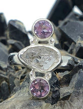 Load image into Gallery viewer, Raw Herkimer Diamond &amp; Amethyst Ring, Size 6.5, Sterling Silver, Ascension Gem - GemzAustralia 