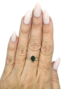 Rough Chrome Diopside Ring, Size 7, Raw Siberian Emerald, Sterling Silver - GemzAustralia 