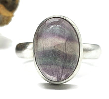 Load image into Gallery viewer, Fluorite Ring, Size 9, Sterling Silver, Oval Shape, Purple Blue Fluorite, Magical - GemzAustralia 