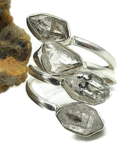 Herkimer Diamond Ring, Size 7, Sterling Silver, Double Terminated Quartz, Rough Gem - GemzAustralia 