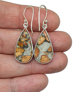 Maligano Jasper Earrings, Sterling Silver, Pear Shaped, Orange & Grey Gemstone - GemzAustralia 