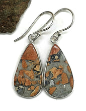 Load image into Gallery viewer, Maligano Jasper Earrings, Sterling Silver, Pear Shaped, Orange &amp; Grey Gemstone - GemzAustralia 