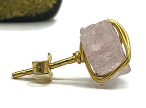 Raw Rose Quartz Stud, Gold Plated Sterling Silver, Rough gemstone, Romance Stone - GemzAustralia 