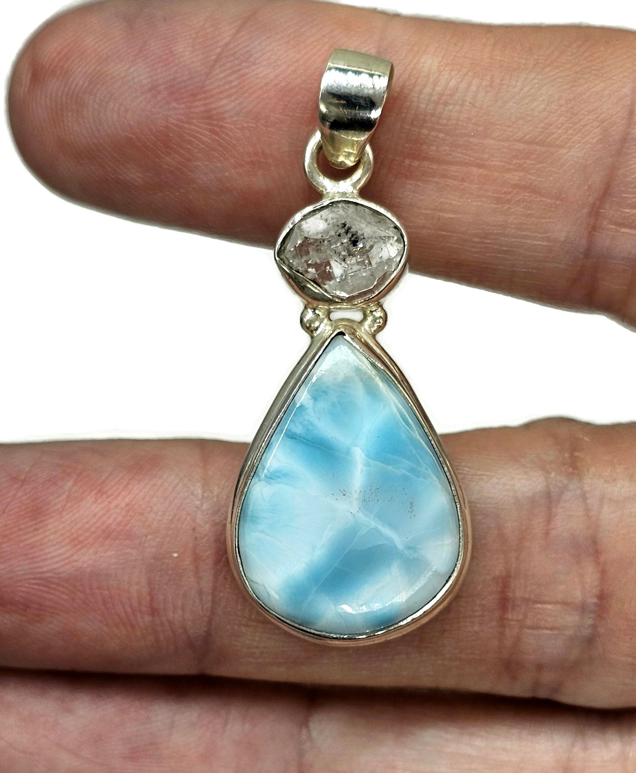 High Vibrational Larimar, Amethyst & Blue Topaz 925 outlet Silver Pendant