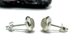 Rainbow Moonstone Stud Earrings, Sterling Silver, Round Shaped, June Birthstone - GemzAustralia 