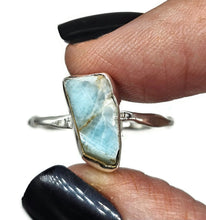 Load image into Gallery viewer, Raw Larimar Ring, Size S, Dolphin Stone, Sterling Silver, Stone of Atlantis - GemzAustralia 