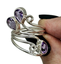 Load image into Gallery viewer, Amethyst Wrap Around Ring, Size N, Sterling Silver, February Birthstone, Three Stone Ring - GemzAustralia 