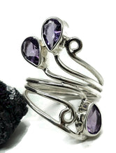 Load image into Gallery viewer, Amethyst Wrap Around Ring, Size N, Sterling Silver, February Birthstone, Three Stone Ring - GemzAustralia 