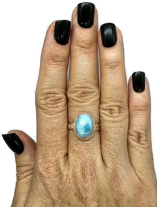 Oval Larimar Ring, Size S, Sterling Silver, Fancy Bezel Set, Stone of Atlantis - GemzAustralia 