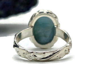 Oval Larimar Ring, Size S, Sterling Silver, Fancy Bezel Set, Stone of Atlantis - GemzAustralia 