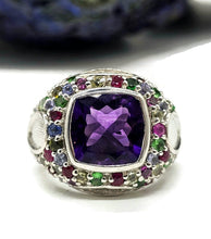 Load image into Gallery viewer, Amethyst, Tsavorite, Ruby, Blue Sapphire, Pink Sapphire &amp; Yellow Sapphire Ring, size P - GemzAustralia 