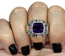 Load image into Gallery viewer, Amethyst, Tsavorite, Ruby, Blue Sapphire, Pink Sapphire &amp; Yellow Sapphire Ring, size P - GemzAustralia 