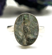 Load image into Gallery viewer, Rough Labradorite Ring, Size R 1/2, Sterling Silver, Oval Shaped, Green Gold Labradorite - GemzAustralia 