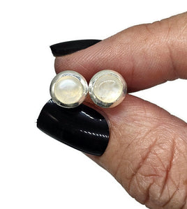 Rainbow Moonstone Stud Earrings, Sterling Silver, Round Shaped, June Birthstone - GemzAustralia 