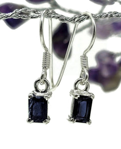 Iolite Earrings, Emerald Faceted, Sterling Silver, Water Sapphire, Blue Violet Gemstone - GemzAustralia 