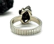 Load image into Gallery viewer, Meteorite Ring, Size M, Sterling Silver, Metallic Grey Gem, 4 prong, Campo del Cielo stone - GemzAustralia 