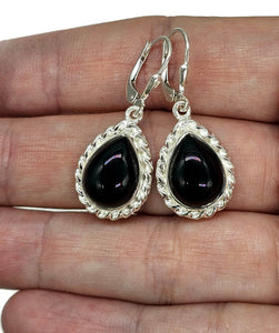 Black Onyx Earrings, Pear Shaped, Sterling Silver, Leo Capricorn Zodiac Gemstone - GemzAustralia 