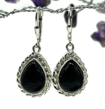 Load image into Gallery viewer, Black Onyx Earrings, Pear Shaped, Sterling Silver, Leo Capricorn Zodiac Gemstone - GemzAustralia 