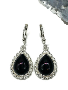 Black Onyx Earrings, Pear Shaped, Sterling Silver, Leo Capricorn Zodiac Gemstone - GemzAustralia 