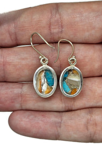 Oyster Turquoise Earrings, Oval Shaped, Sterling Silver, Orange Spiny Oyster Shell - GemzAustralia 