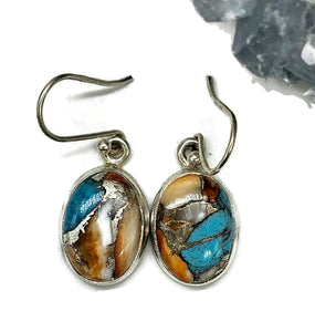 Oyster Turquoise Earrings, Oval Shaped, Sterling Silver, Orange Spiny Oyster Shell - GemzAustralia 