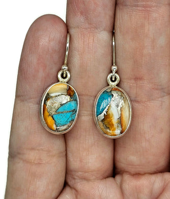 Oyster Turquoise Earrings, Oval Shaped, Sterling Silver, Orange Spiny Oyster Shell - GemzAustralia 